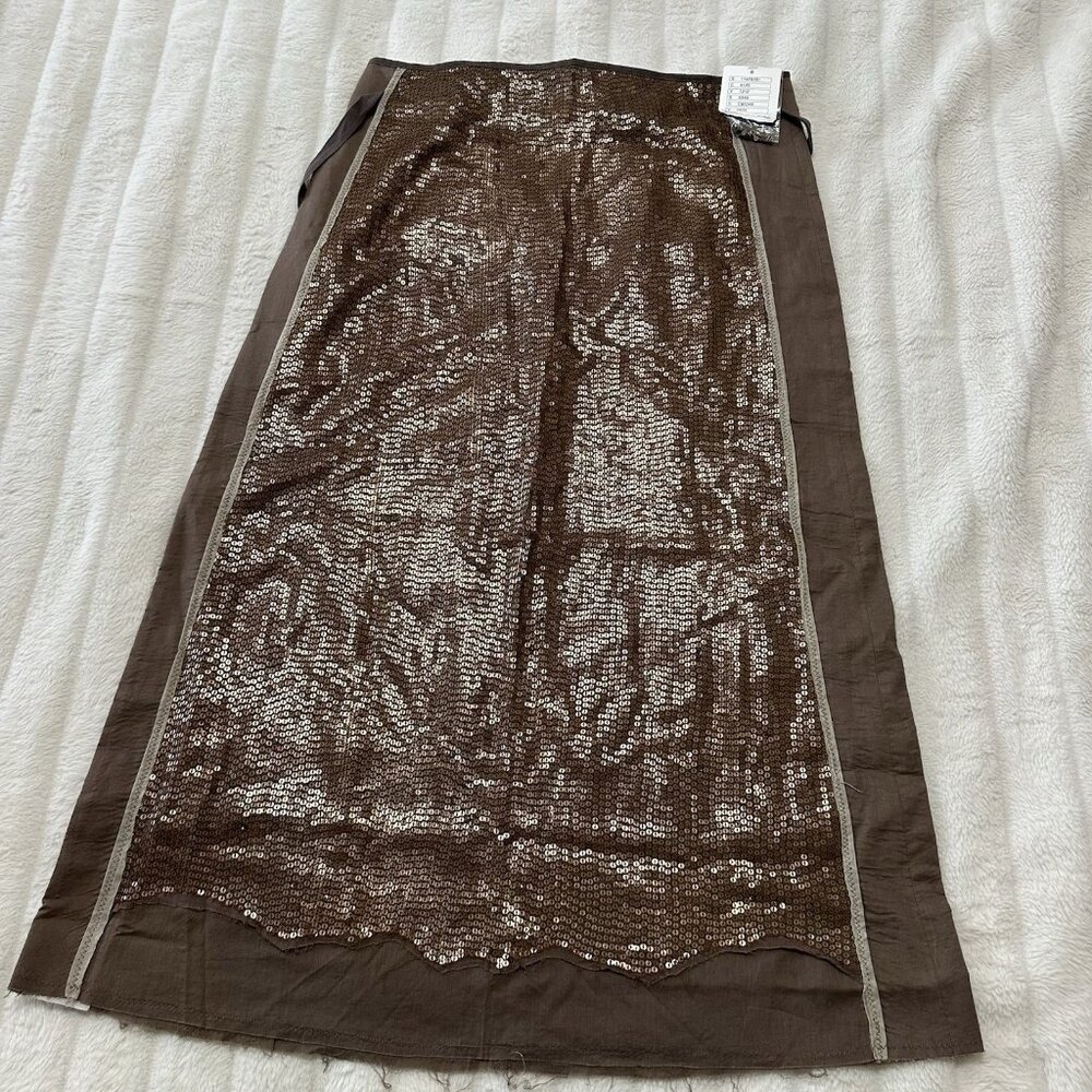 Aquarius Skirt Brown Sequence Skirt With Tie Size M